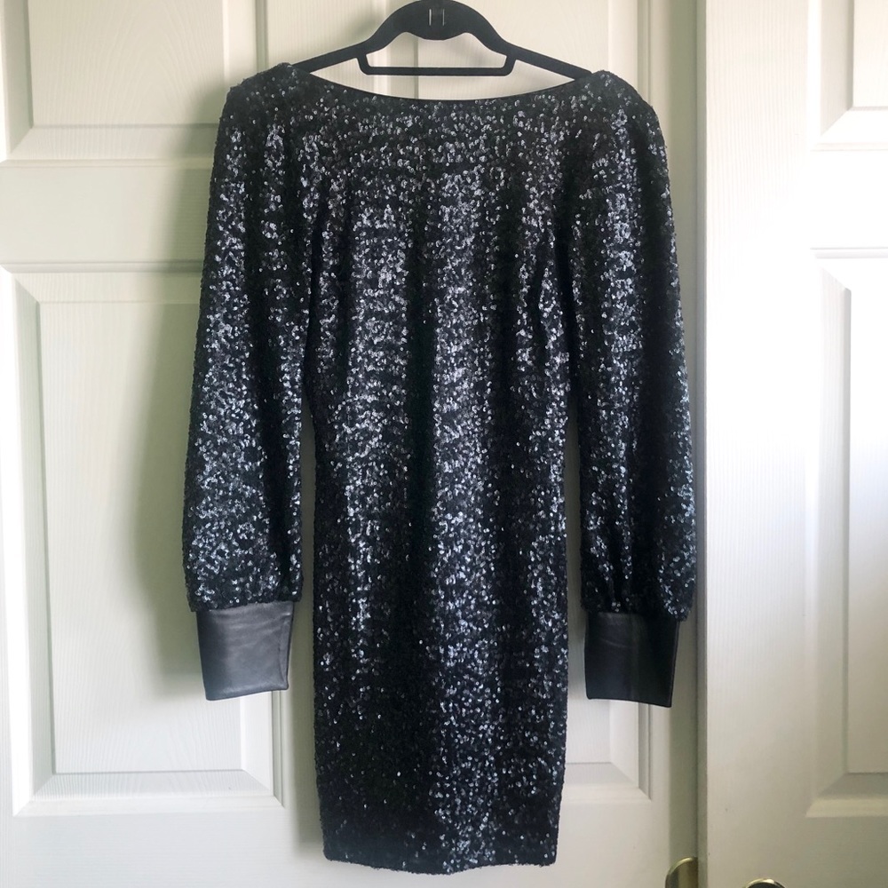 Long Sleeve Black Sequins Dress